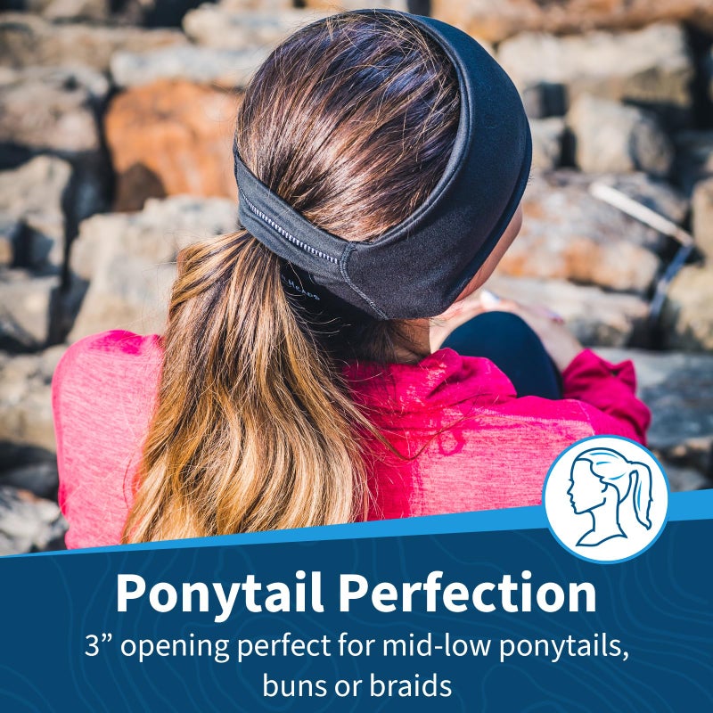 TrailHeads Womens Ponytail Headband - Reflective, Moisture Wicking Hair Headband for Running, Winter - Adrenaline Series - Black - Image 3